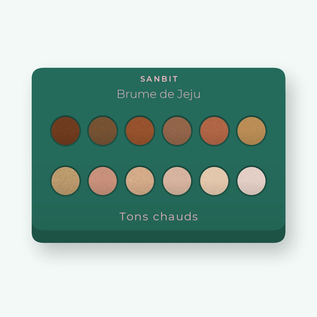Palette yeux saisonnière Brume de Jeju – Sanbit, 12 × 1 g, teinte Tons chauds