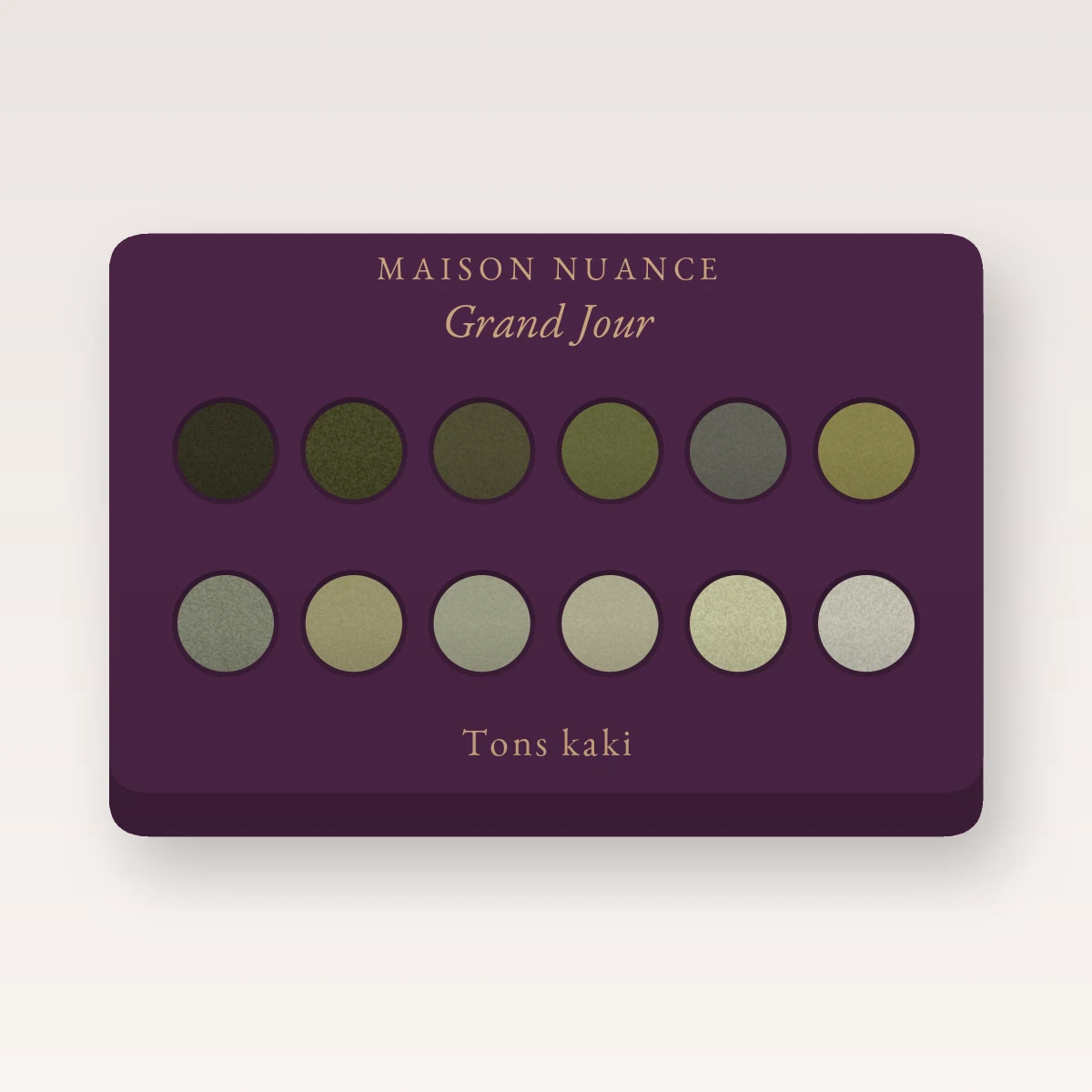 Palette yeux intense Grand Jour – Maison Nuance, 12 × 1 g, teinte Tons kaki