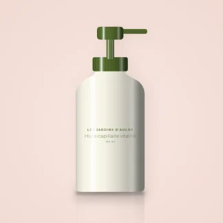 Huile capillaire vitalité à la pistache – Les Jardins d'Aulne, flacon-pompe 100 ml