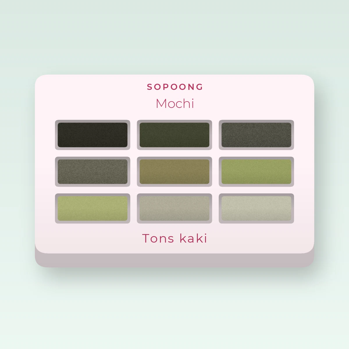 Palette yeux Mochi minimaliste – Sopoong, 9 × 1 g, teinte Tons kaki
