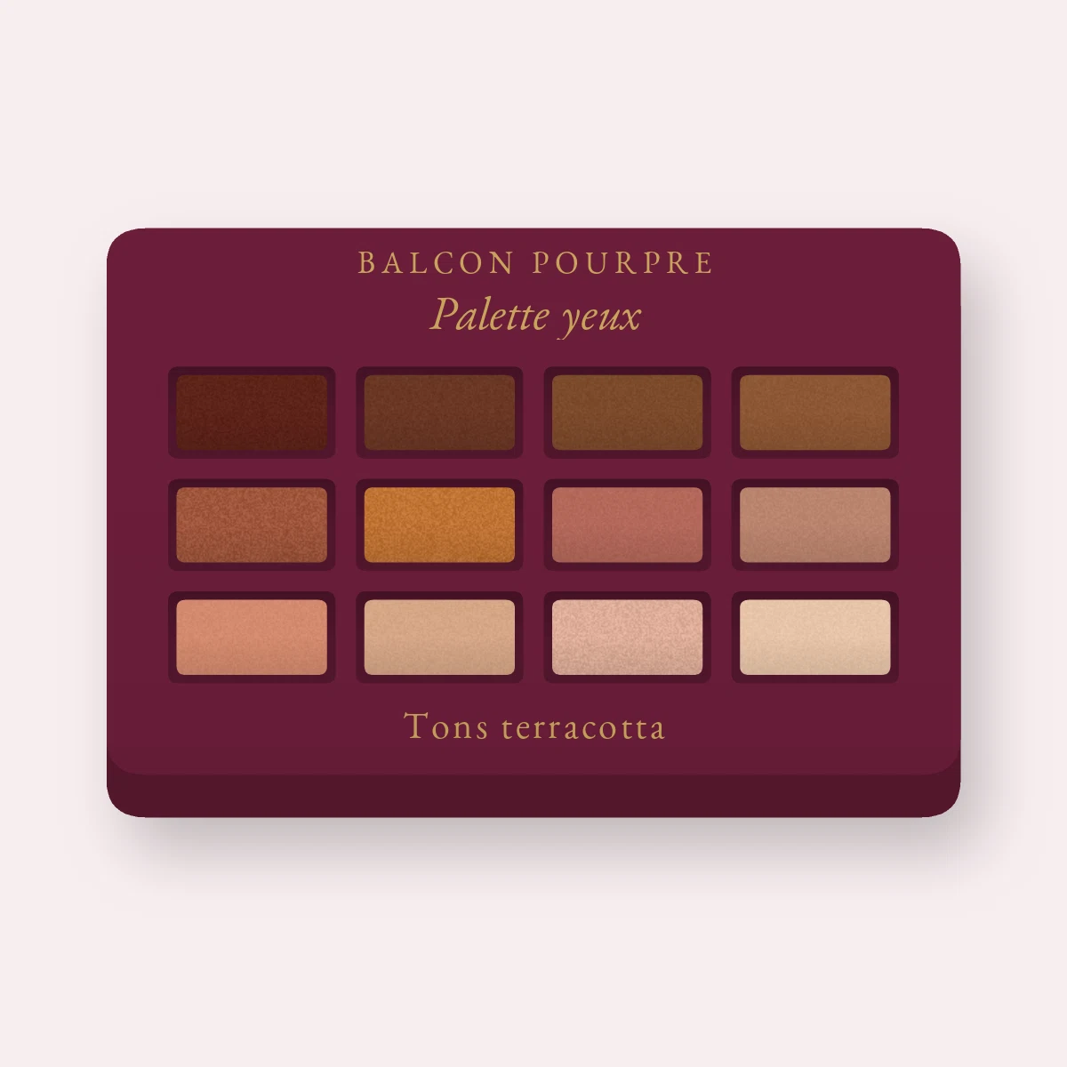 Palette yeux résistante à l'eau à l'extrait de rose – Balcon Pourpre, 12 × 1 g, teinte Tons terracotta