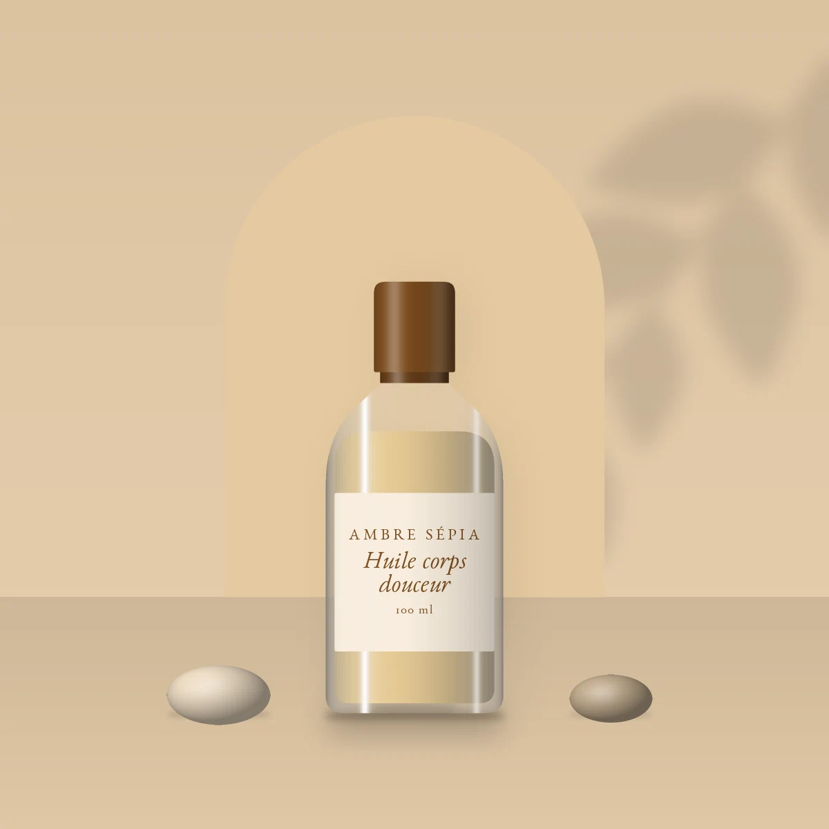 Huile corps sèche douceur au karité – Ambre Sépia, photo d'ambiance