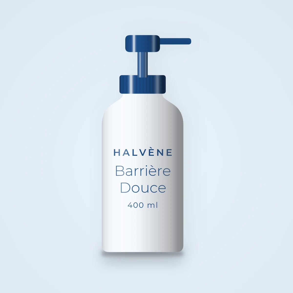 Nettoyant visage exfoliant doux Barrière Douce – Halvène, flacon-pompe 400 ml