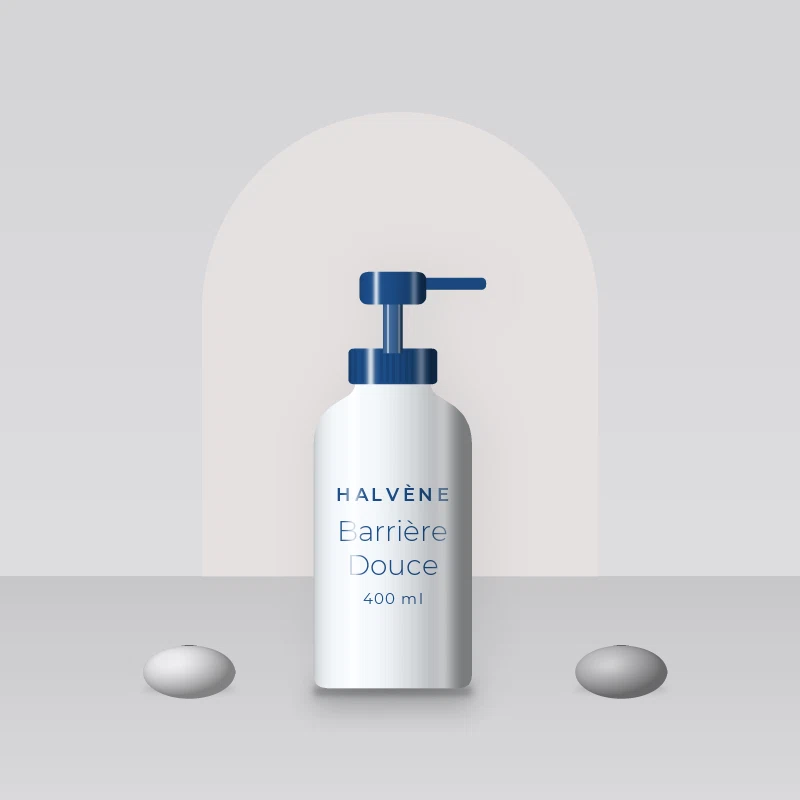 Nettoyant visage exfoliant doux Barrière Douce – Halvène, photo d'ambiance