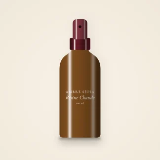 Huile corps sèche Résine Chaude légère – Ambre Sépia, flacon spray 100 ml