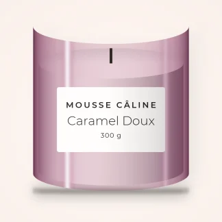 Bougie parfumée Caramel Doux au lavandin – Mousse Câline, pot en verre 300 g