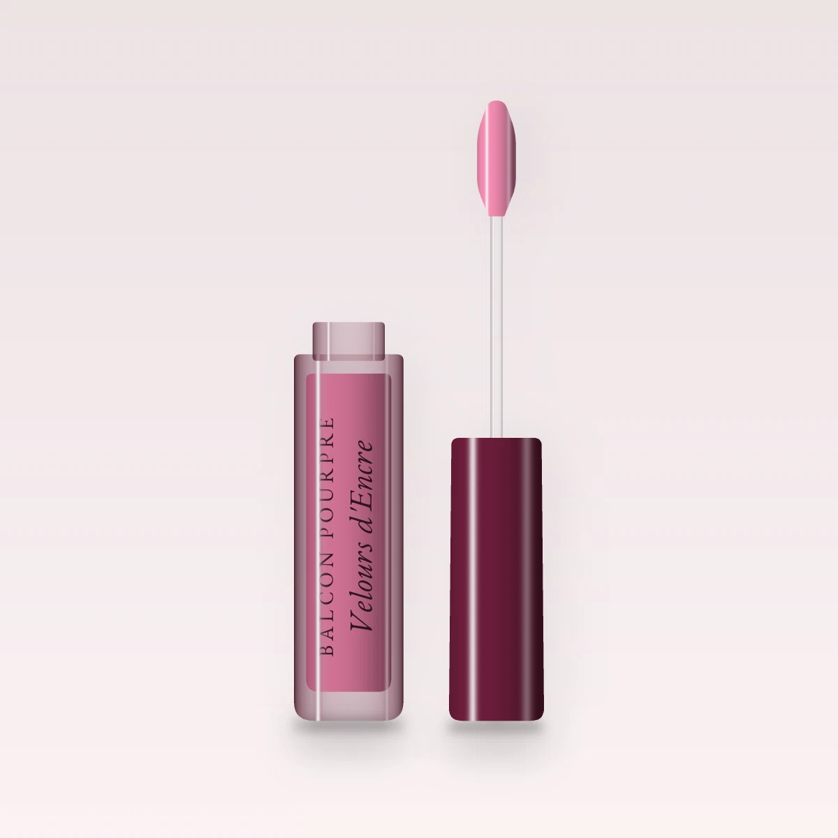 Gloss Velours d'Encre à l'huile de coco – Balcon Pourpre, flacon applicateur 8 ml, teinte 04 Rose bonbon