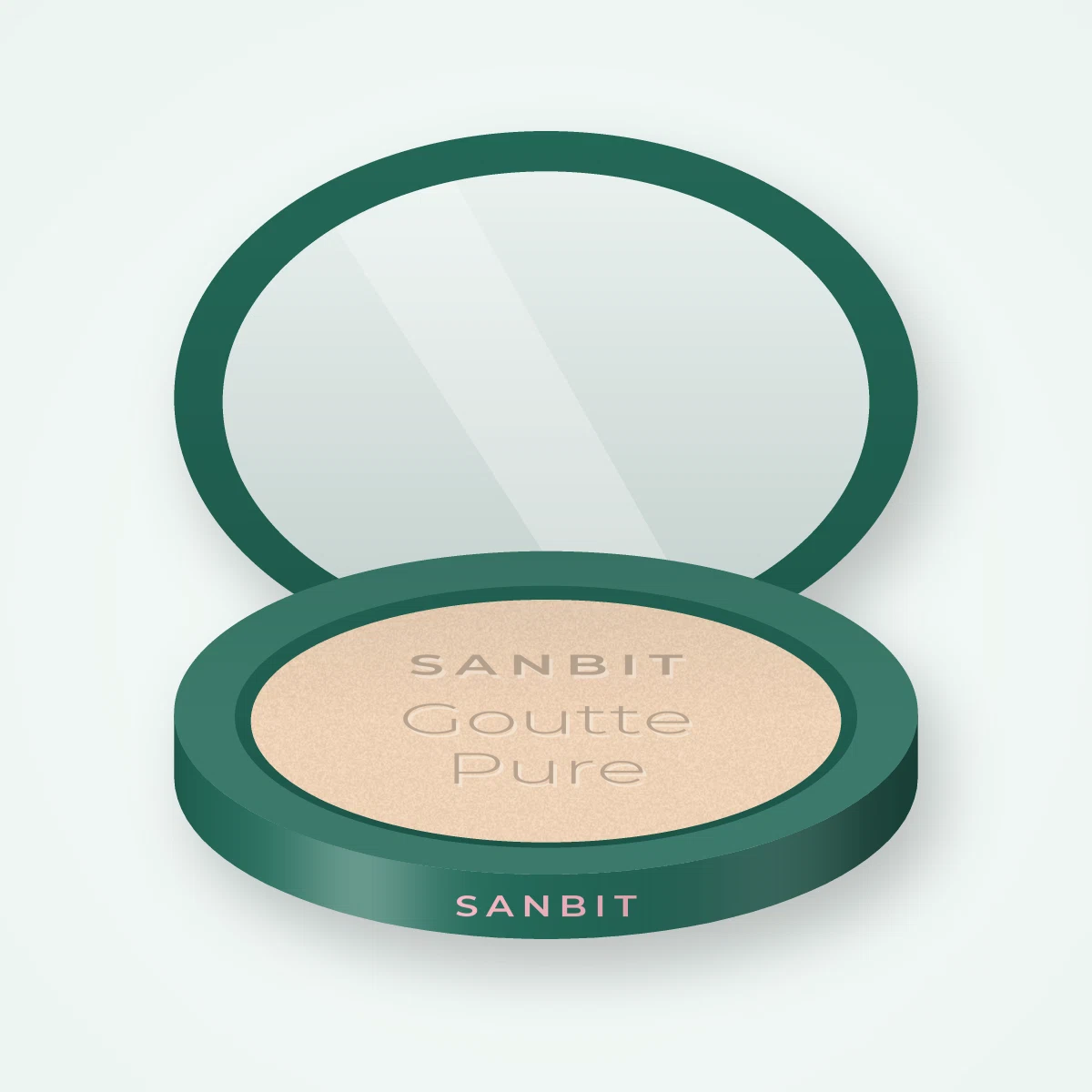 Poudre Goutte Pure au thé vert – Sanbit, boîtier 20 g, teinte 03 Ivoire