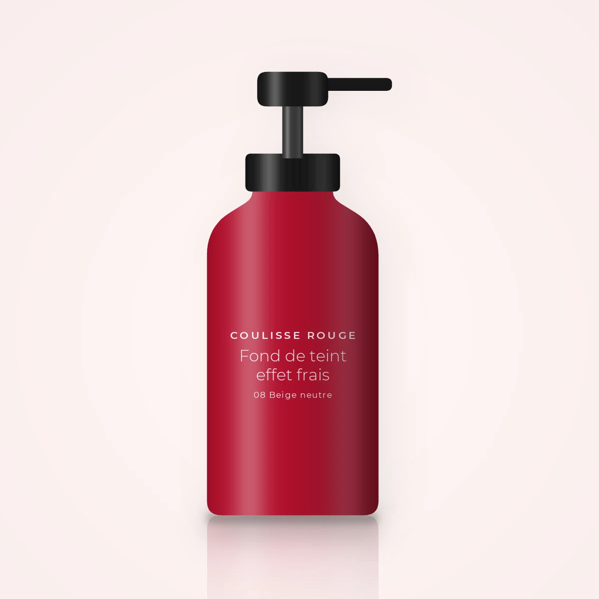 Fond de teint effet frais à l'eau de bleuet – Coulisse Rouge, flacon-pompe 30 ml, teinte 08 Beige neutre