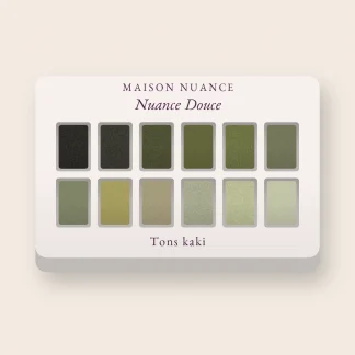 Palette yeux haute pigmentation Nuance Douce – Maison Nuance, 4 × 1,2 g, teinte Tons kaki
