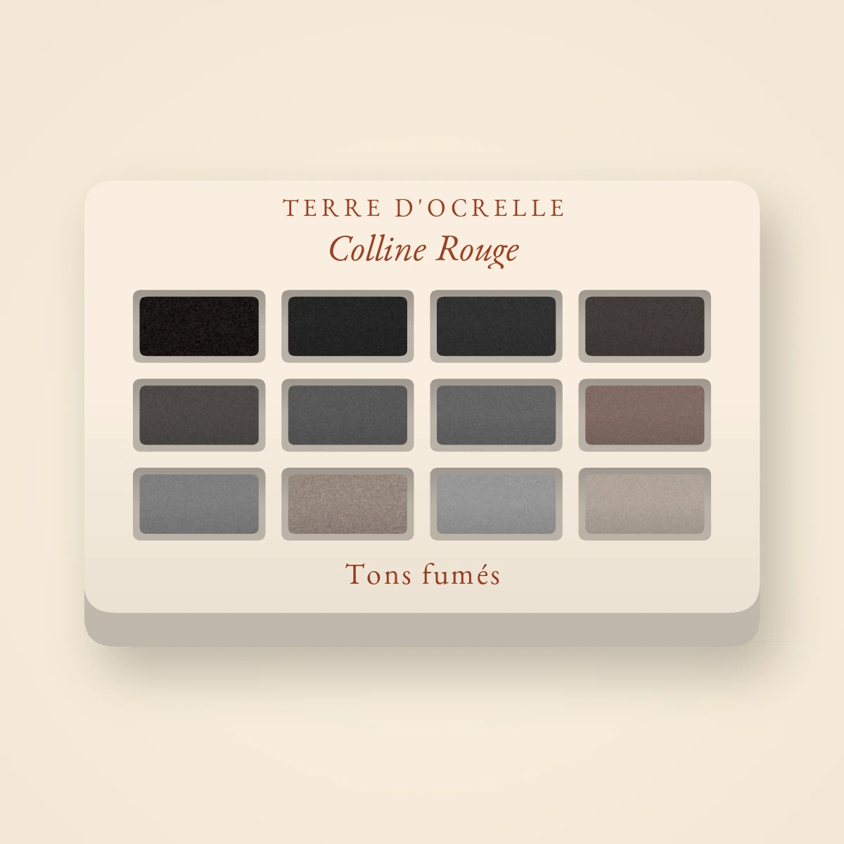 Palette yeux Colline Rouge regard intense – Terre d'Ocrelle, 4 × 1,2 g, teinte Tons fumés