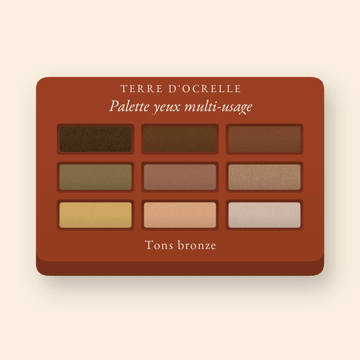 Palette yeux multi-usage à l'huile de raisin – Terre d'Ocrelle, 12 × 1 g, teinte Tons bronze