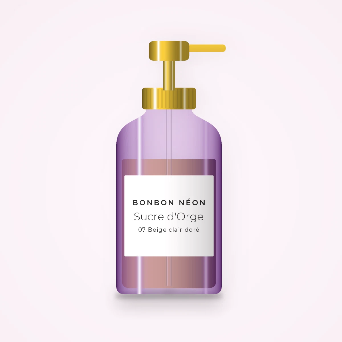 Fond de teint sublimateur Sucre d'Orge – Bonbon Néon, flacon-pompe 30 ml, teinte 07 Beige clair doré