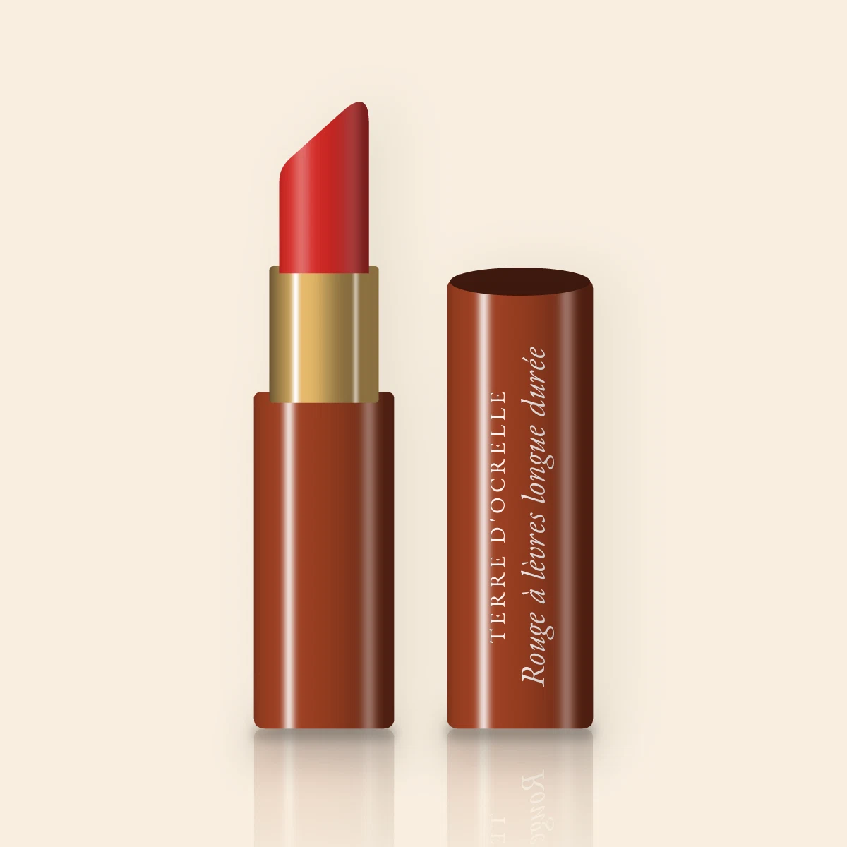Rouge à lèvres longue durée à l'huile de framboise – Terre d'Ocrelle, étui 3,8 g, teinte 13 Rouge vermillon