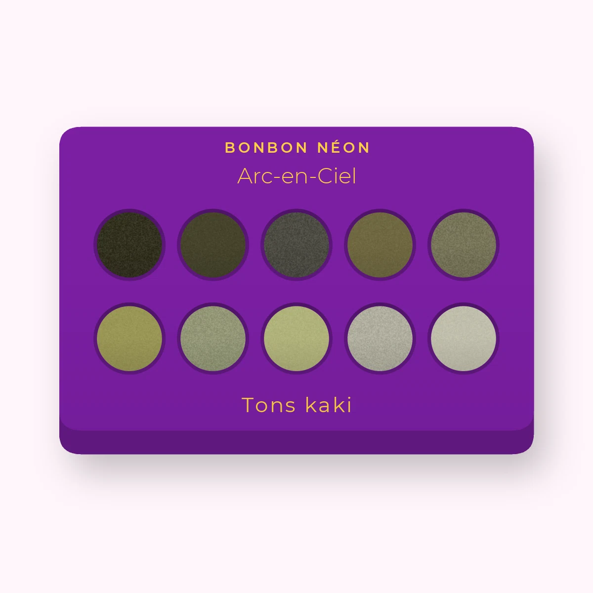 Palette yeux Arc-en-Ciel créative – Bonbon Néon, 9 × 1 g, teinte Tons kaki