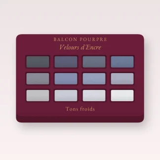 Palette yeux Velours d'Encre à la poudre de perle – Balcon Pourpre, 12 × 1 g, teinte Tons froids
