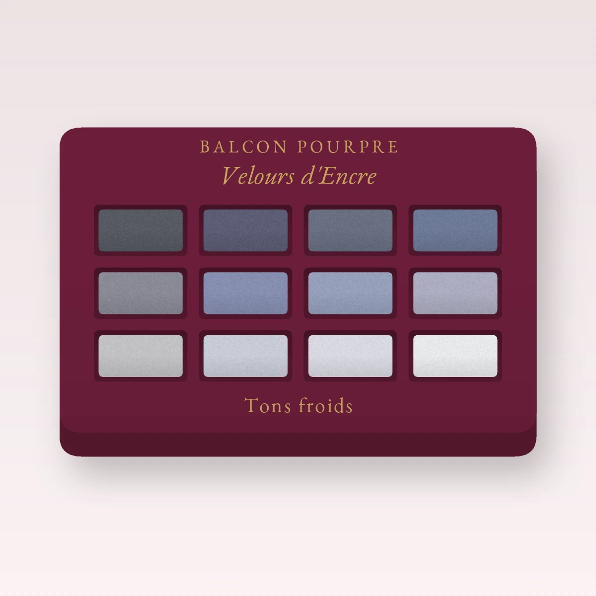 Palette yeux Velours d'Encre à la poudre de perle – Balcon Pourpre, 12 × 1 g, teinte Tons froids
