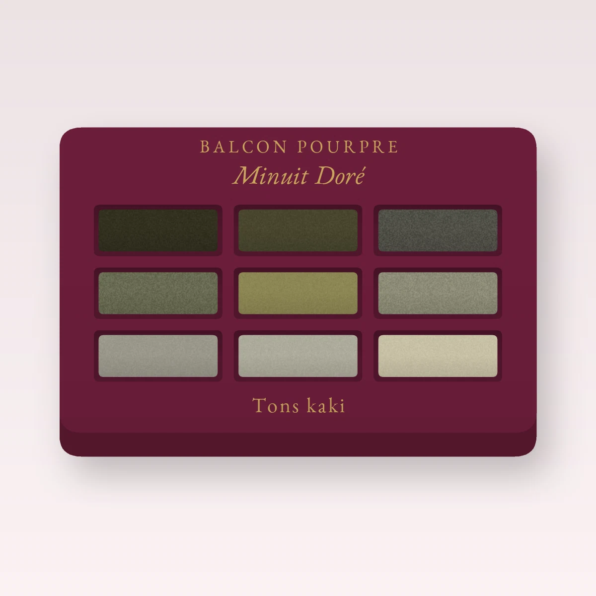 Palette yeux jour et nuit Minuit Doré – Balcon Pourpre, 12 × 1 g, teinte Tons kaki