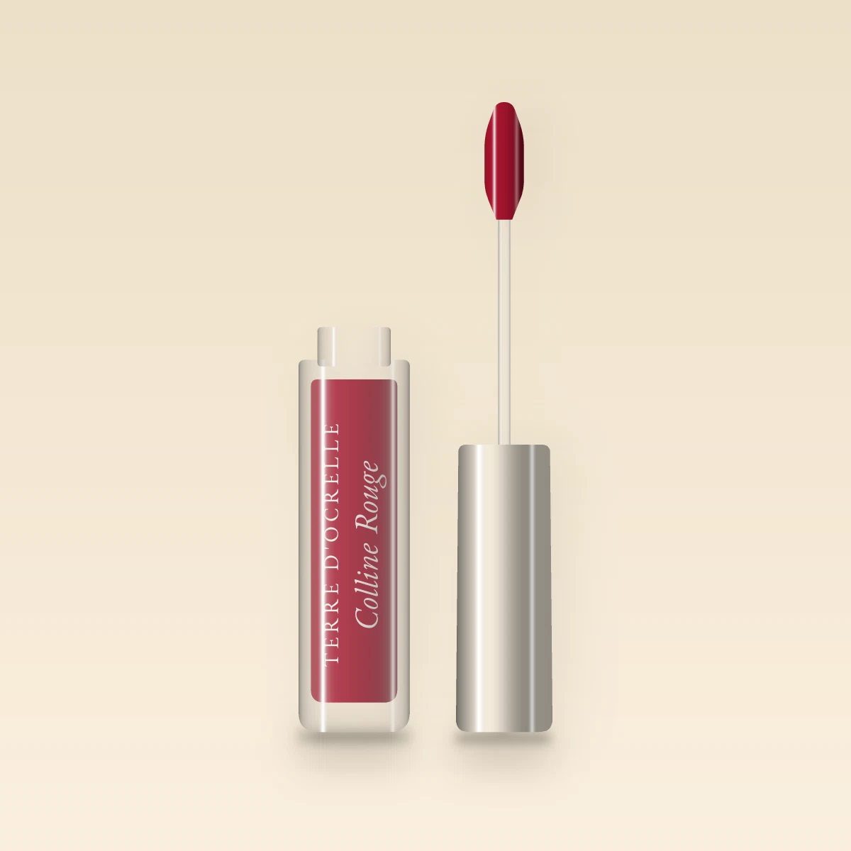 Gloss Colline Rouge effet volume – Terre d'Ocrelle, flacon applicateur 4 ml, teinte 08 Rouge rubis