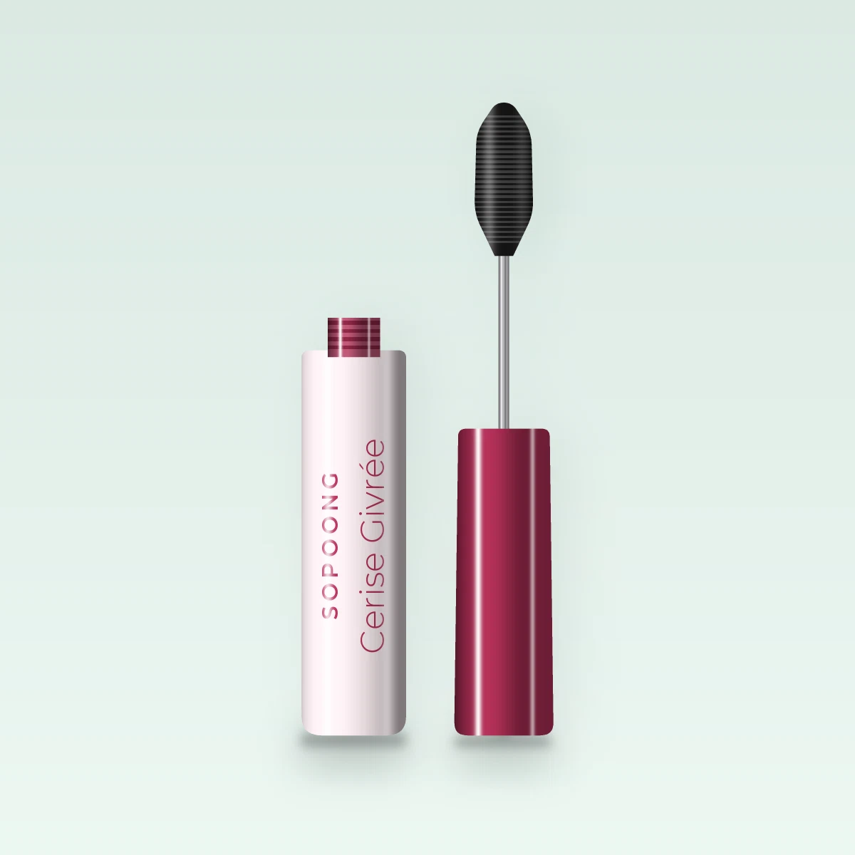 Mascara Cerise Givrée à la cire de candelilla – Sopoong, flacon et brosse 8 ml, teinte Noir