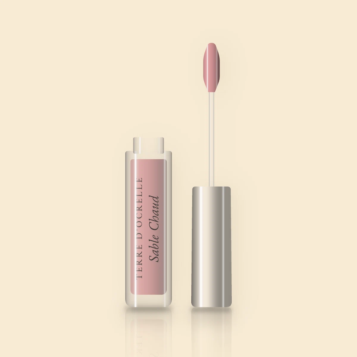 Gloss Sable Chaud effet lèvres repulpées – Terre d'Ocrelle, flacon applicateur 8 ml, teinte 03 Rose nude
