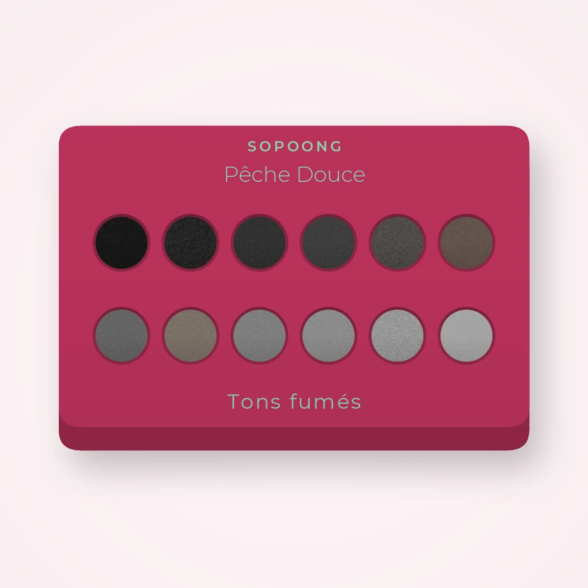 Palette yeux Pêche Douce complète – Sopoong, 4 × 1,2 g, teinte Tons fumés