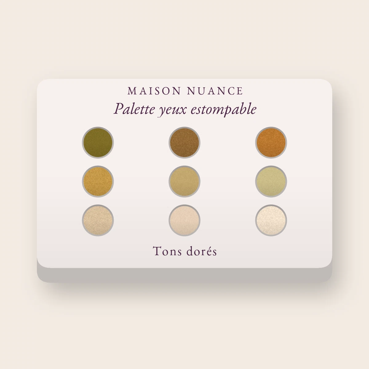 Palette yeux estompable à l'huile de macadamia – Maison Nuance, 4 × 1,2 g, teinte Tons dorés