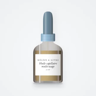 Huile capillaire multi-usage à la cameline – Mélèze & Givre, flacon compte-gouttes 50 ml