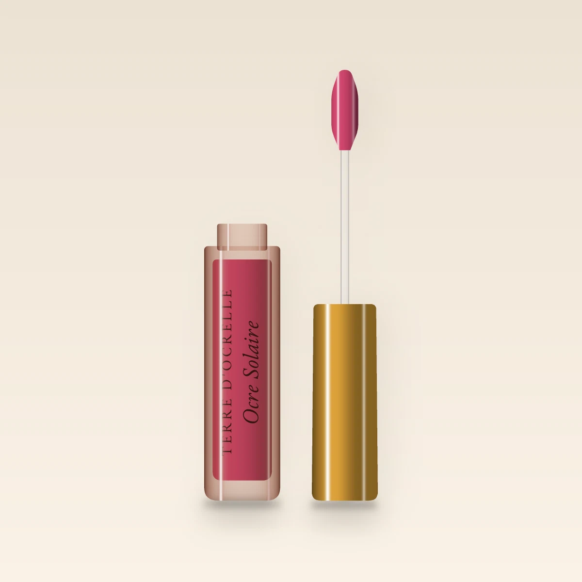 Gloss Ocre Solaire à l'huile de ricin – Terre d'Ocrelle, flacon applicateur 4 ml, teinte 05 Rose framboise
