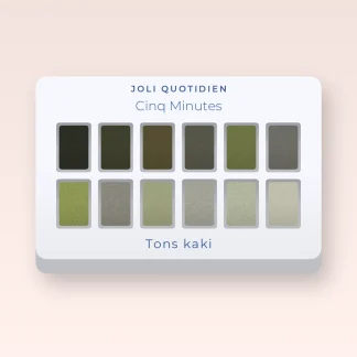 Palette yeux signature Cinq Minutes – Joli Quotidien, 4 × 1,2 g, teinte Tons kaki