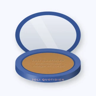 Enlumineur visage et corps à l'huile de macadamia – Joli Quotidien, boîtier 4,5 g, teinte Bronze doré