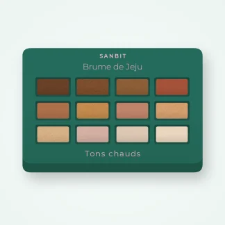 Palette yeux Brume de Jeju à la fleur de cerisier – Sanbit, 12 × 1 g, teinte Tons chauds