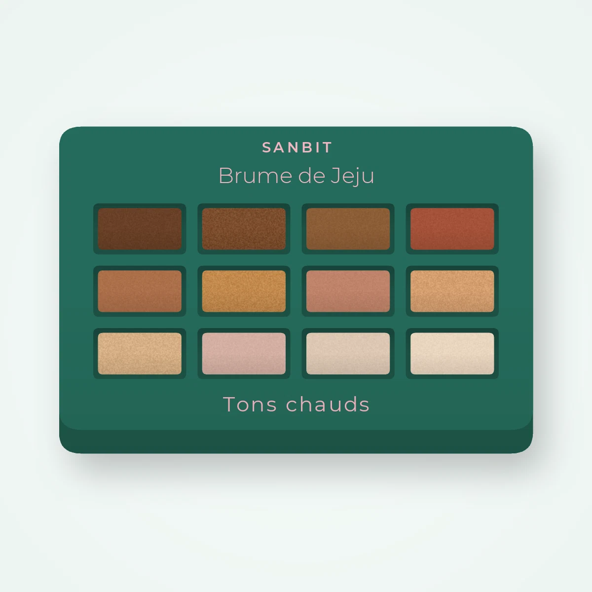 Palette yeux Brume de Jeju à la fleur de cerisier – Sanbit, 12 × 1 g, teinte Tons chauds